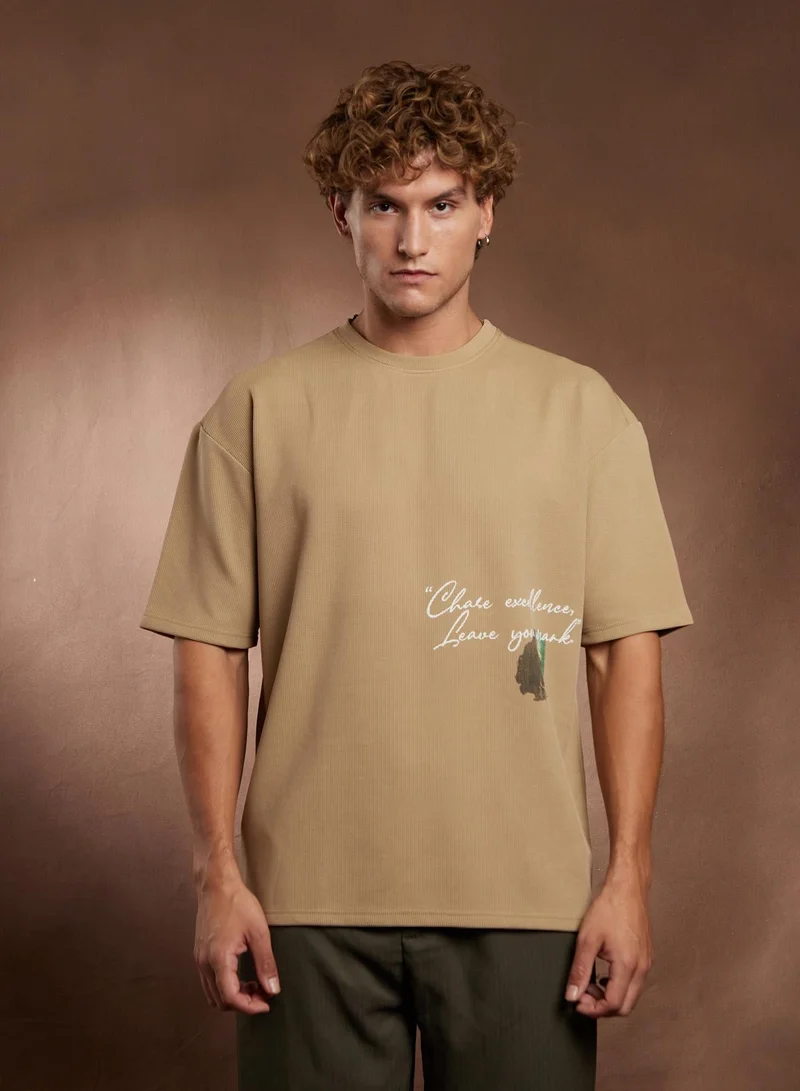 كامبوس سوترا تي شيرت كامبس سوترا رجالي بيج كاكي عصري بقصة واسعة